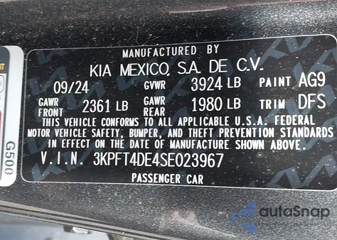 2025 Kia K4 Lxs из США, поврежденный, VIN 3KPFT4DE4SE023967